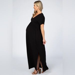 Black Empire Waist Side Slit Maternity Maxi Dress